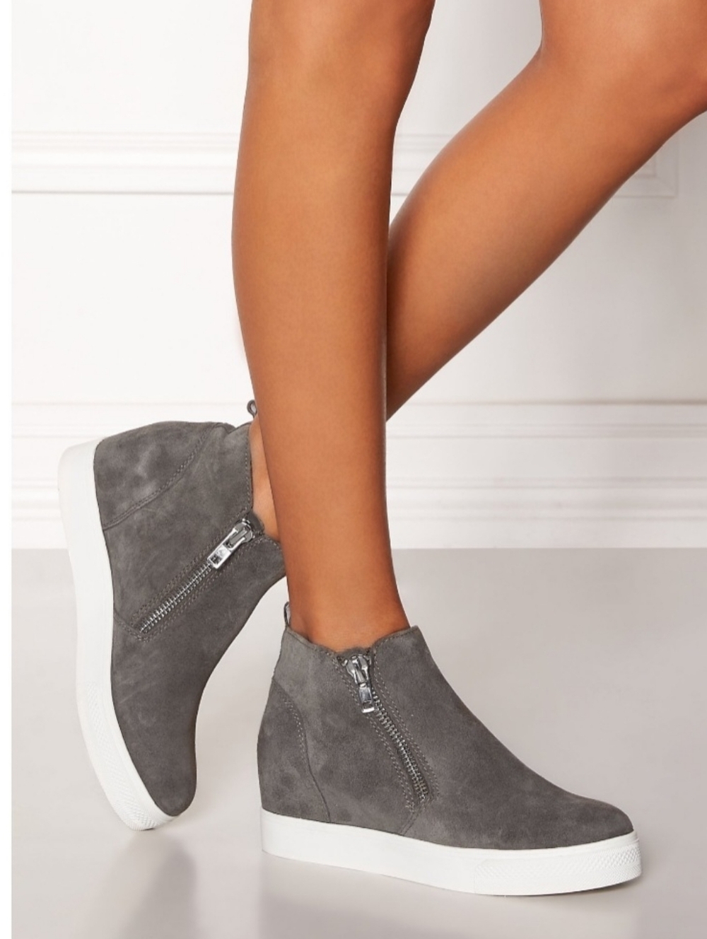 Madden Girl Women's Gray Suede Wedge Sneaker Boot with Side Zipper